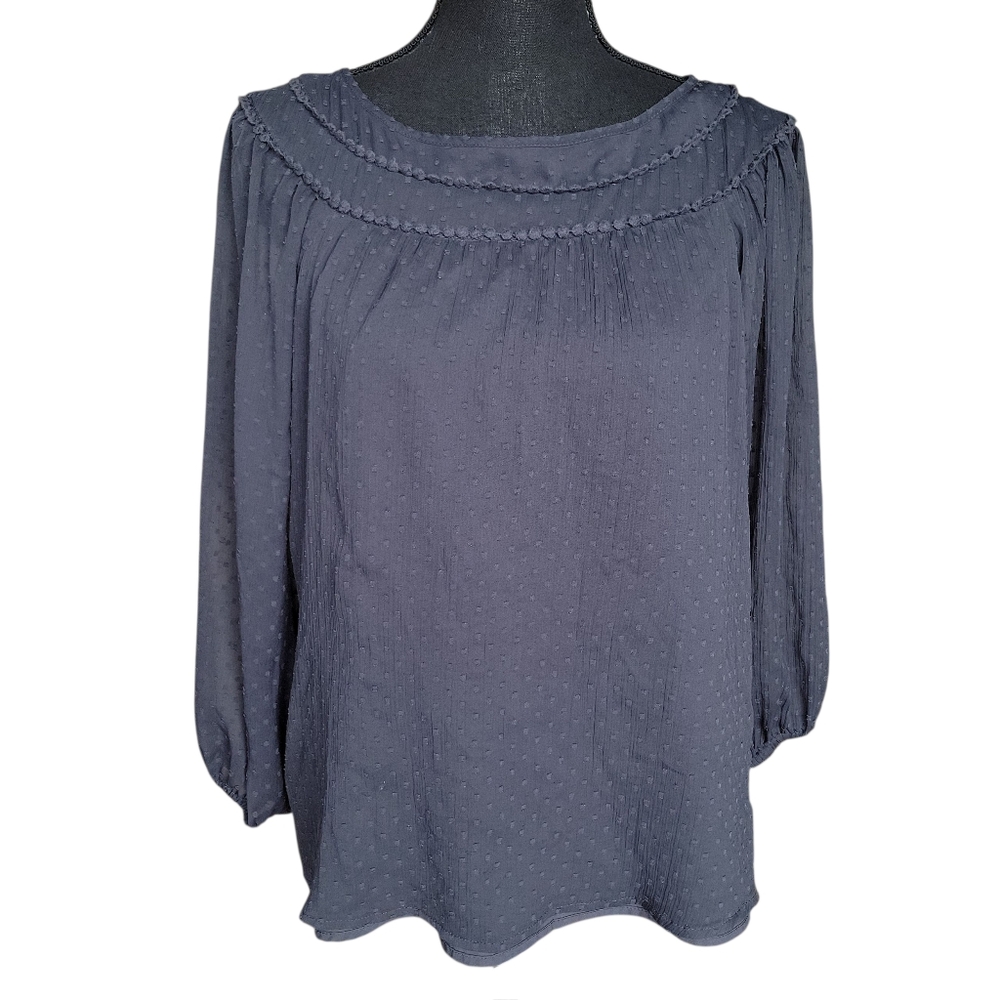 LOFT Blue Grey Lacy Swiss Dot Scoop Neck Blouse Women's Size S